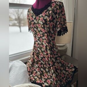 Vintage Antique Lace Country Floral Mini Dress Fairy Grunge.